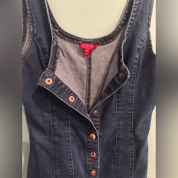 Vintage Guess ‘90’s Denim Sleeveless Dress Size Medium M Gold Metal Snaps Short - Picture 7 of 7